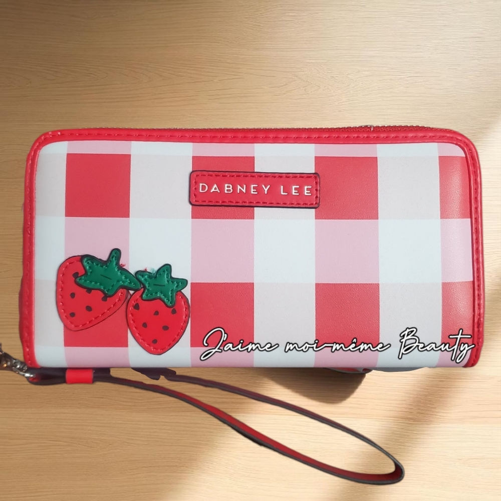 Dabney Lee Strawberry Checkered Wristlet Zip Around Wallet
